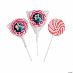 Hot Pink Custom Photo Swirl Lollipops - 24 Pc.