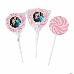 Light Pink Custom Photo Swirl Lollipops - 24 Pc.