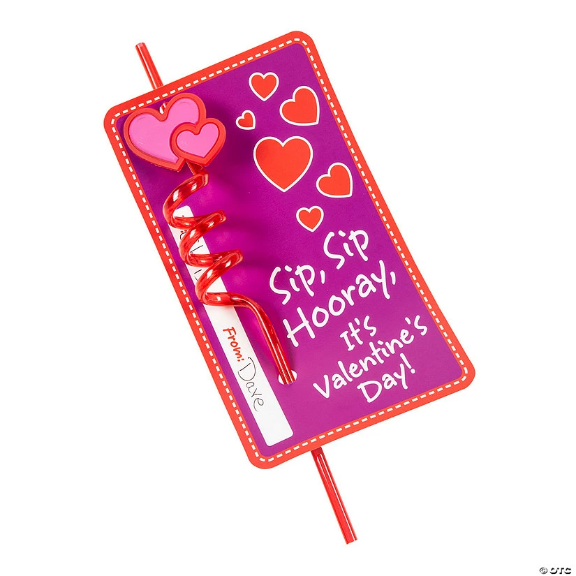 Heart Straws with Valentine's Day Card for 12 - Image 2