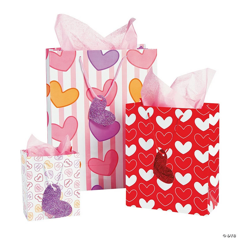 Valentine Gift Bags with Tags Assortment - 12 Pc. 4 Valentine Gift Bags with Tags Assortment - 12 Pc. - Image 2