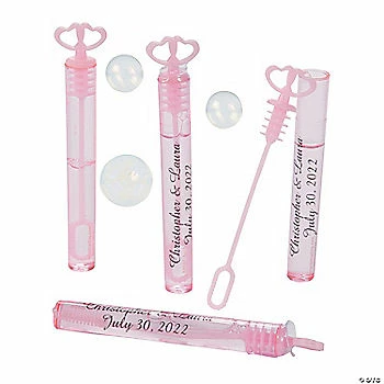 Personalized Light Pink Heart Bubble Tubes - 24 Pc. 3 Personalized Light Pink Heart Bubble Tubes - 24 Pc.