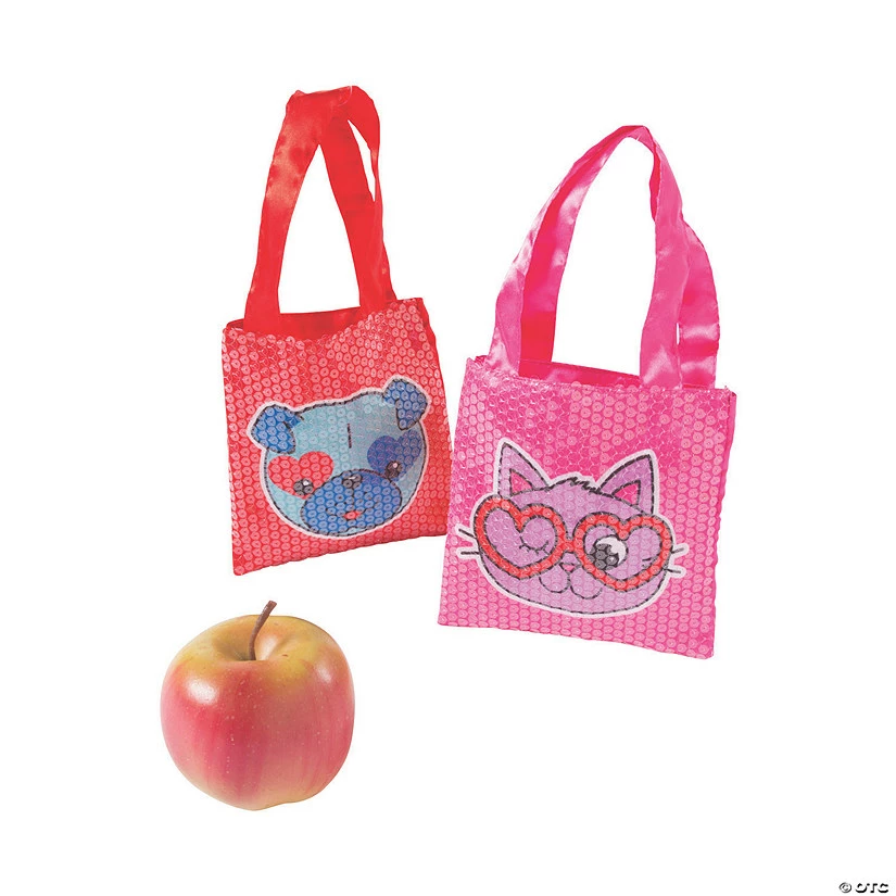 6" x 6" Mini Valentine Sequin Nonwoven Tote Bag - 6 Pc. - Image 2