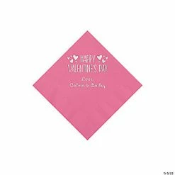 Candy Pink Happy Valentine’s Day Personalized Napkins with Silver Foil - 50 Pc. Beverage