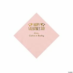 Light Pink Happy Valentine’s Day Personalized Napkins with Gold Foil - 50 Pc. Beverage