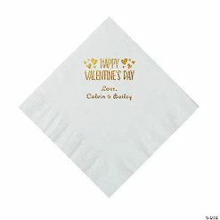 White Happy Valentine’s Day Personalized Napkins with Gold Foil - 50 Pc. Luncheon