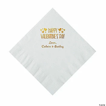 White Happy Valentine’s Day Personalized Napkins with Gold Foil - 50 Pc. Luncheon