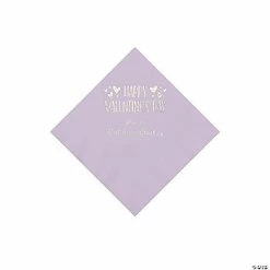 Lilac Happy Valentine’s Day Personalized Napkins with Silver Foil - 50 Pc. Beverage