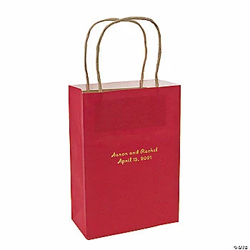 6 1/2" x 3" x 9" Medium Personalized Red Kraft Paper Gift Bags with Gold Foil - 12 Pc.