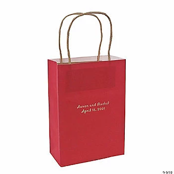 6 1/2" x 3" x 9" Medium Personalized Red Kraft Paper Gift Bags with Silver Foil - 12 Pc.