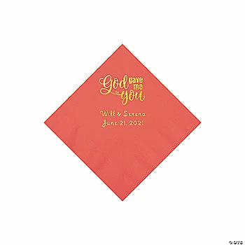 Coral God Gave Me You Personalized Napkins with Gold Foil - Beverage