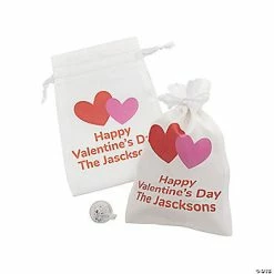 Personalized Valentine’s Day Satin Drawstring Bags - 12 Pc.
