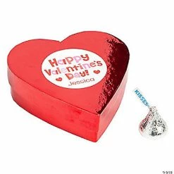 Personalized Valentine’s Day Foil Heart-Shaped Boxes - 12 Pc.