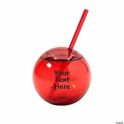 Personalized Open Text Red Round Cups with Lids & Straws - 25 Pc.