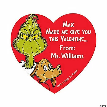 Personalized Dr. Seuss™ The Grinch Valentine’s Day Favor Stickers - 80 Pc.