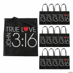 15" x 17" Large John 3:16 True Love Nonwoven Tote Bags - 12 Pc.