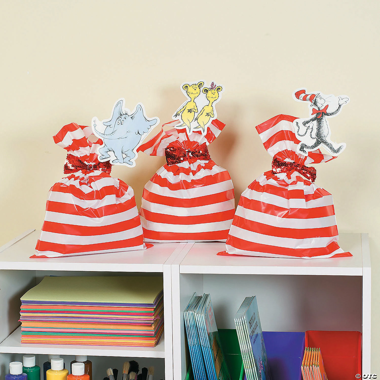 17" x 12" Red & White Striped Plastic Treat Bags - 50 Pc. - Image 3