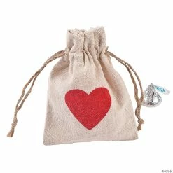 3 1/2" x 4 3/4" Mini Heart Canvas Drawstring Treat Bags - 12 Pc.
