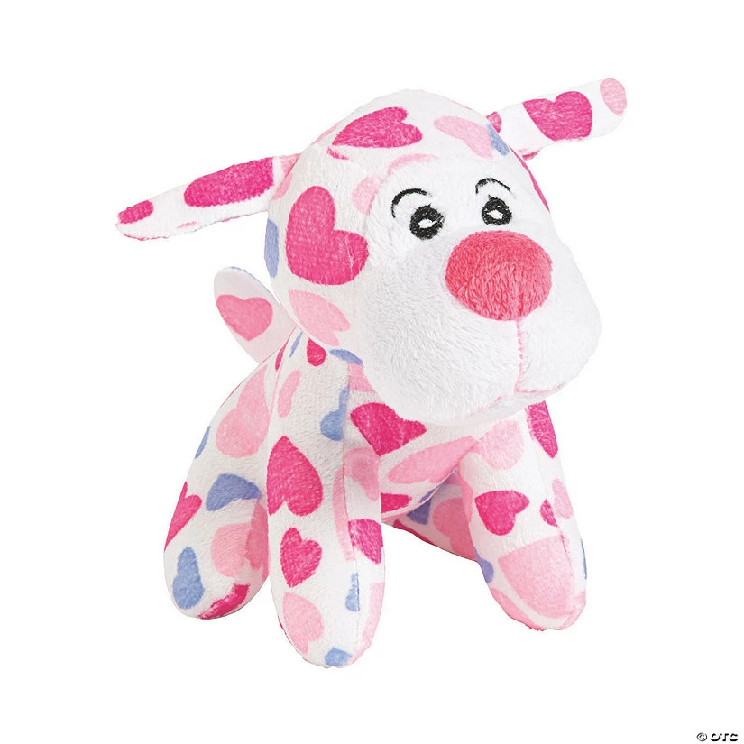 Valentine’s Day Pink & Purple Heart Print Stuffed Dogs - 12 Pc. - Image 2