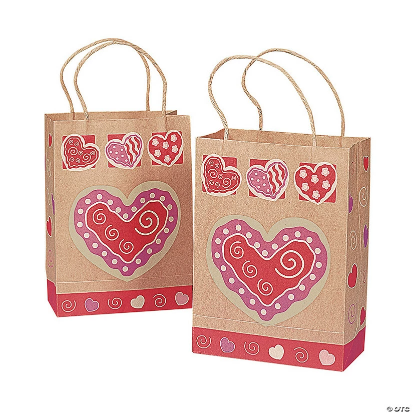 Medium Brown Valentine Gift Bags - 12 Pc. - Image 2