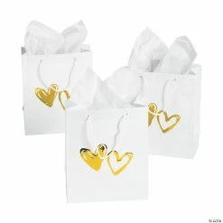 7 1/2" x 9" Hearts Paper Gift Bags with Gold Foil - 12 Pc.