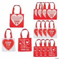 8" x 8" Mini John 3:16 Valentine’s Day Nonwoven Tote Bags - 12 Pc.