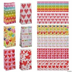 Bulk 5" x 10" Valentine’s Day Paper Treat Bag Assortment - 144 Pc.