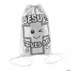 Color Your Own Medium Jesus Loves Me Drawstring Bags - 12 Pc.