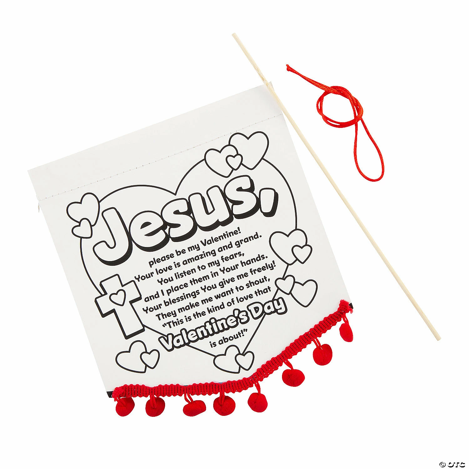 Color Your Own Valentine Prayer Banners with Pom-Pom Trim - 12 Pc. - Image 2