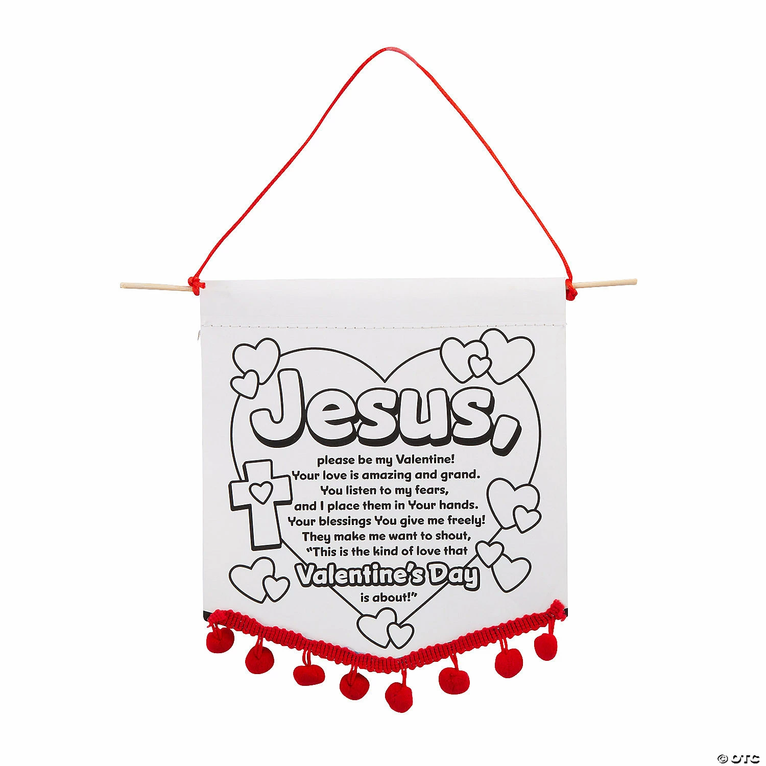Color Your Own Valentine Prayer Banners with Pom-Pom Trim - 12 Pc.