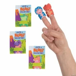 Dinosaur Puffy Finger Puppets with Valentine's Day Card for 24