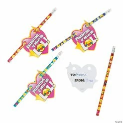 Emoji Pencil Valentine Exchanges with Card for 24