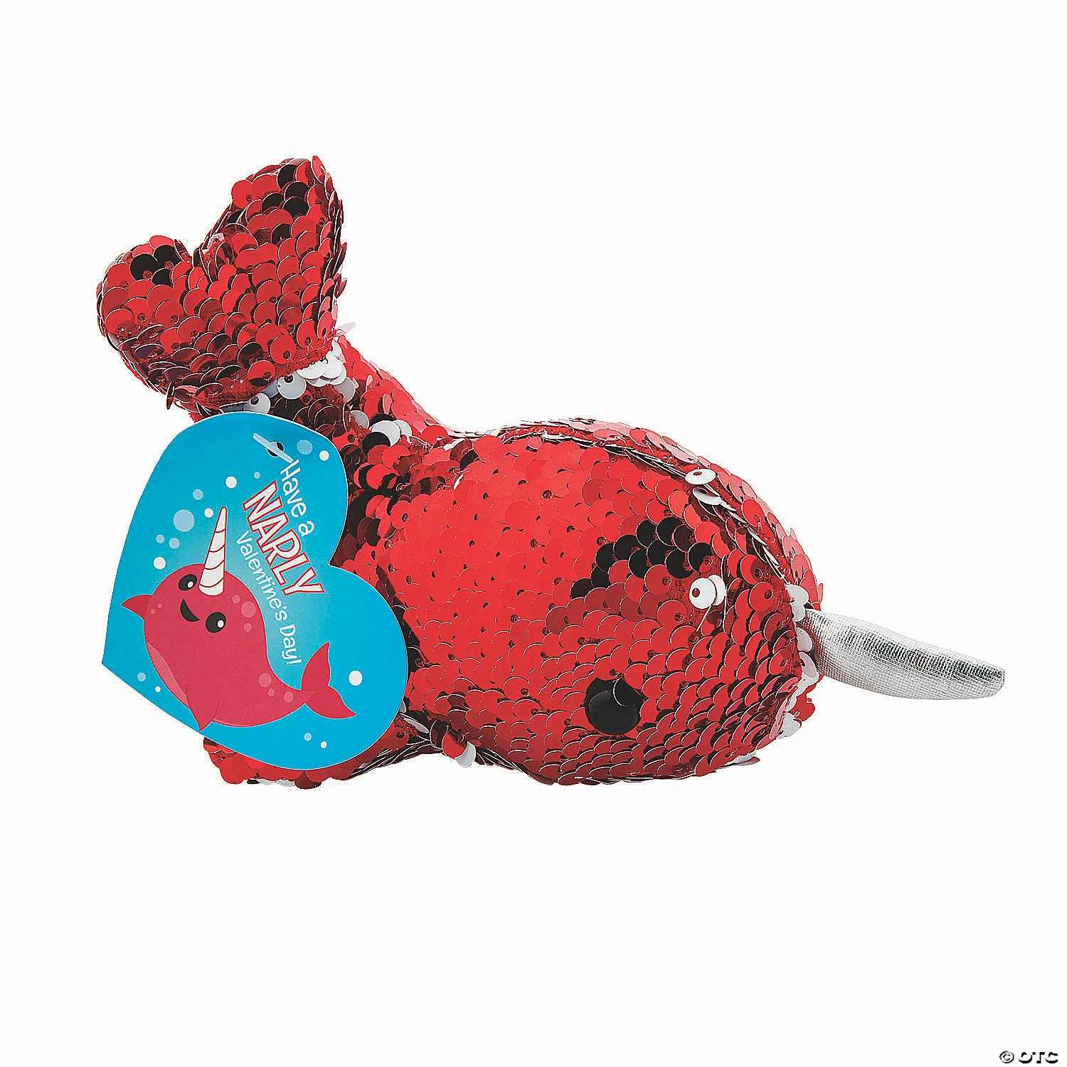 Flipping Sequin Stuffed Narwhal Valentine Exchanges with Card for 12 - Image 2