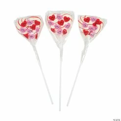 Heart-Shaped Smile Face Swirl Lollipops - 12 Pc.