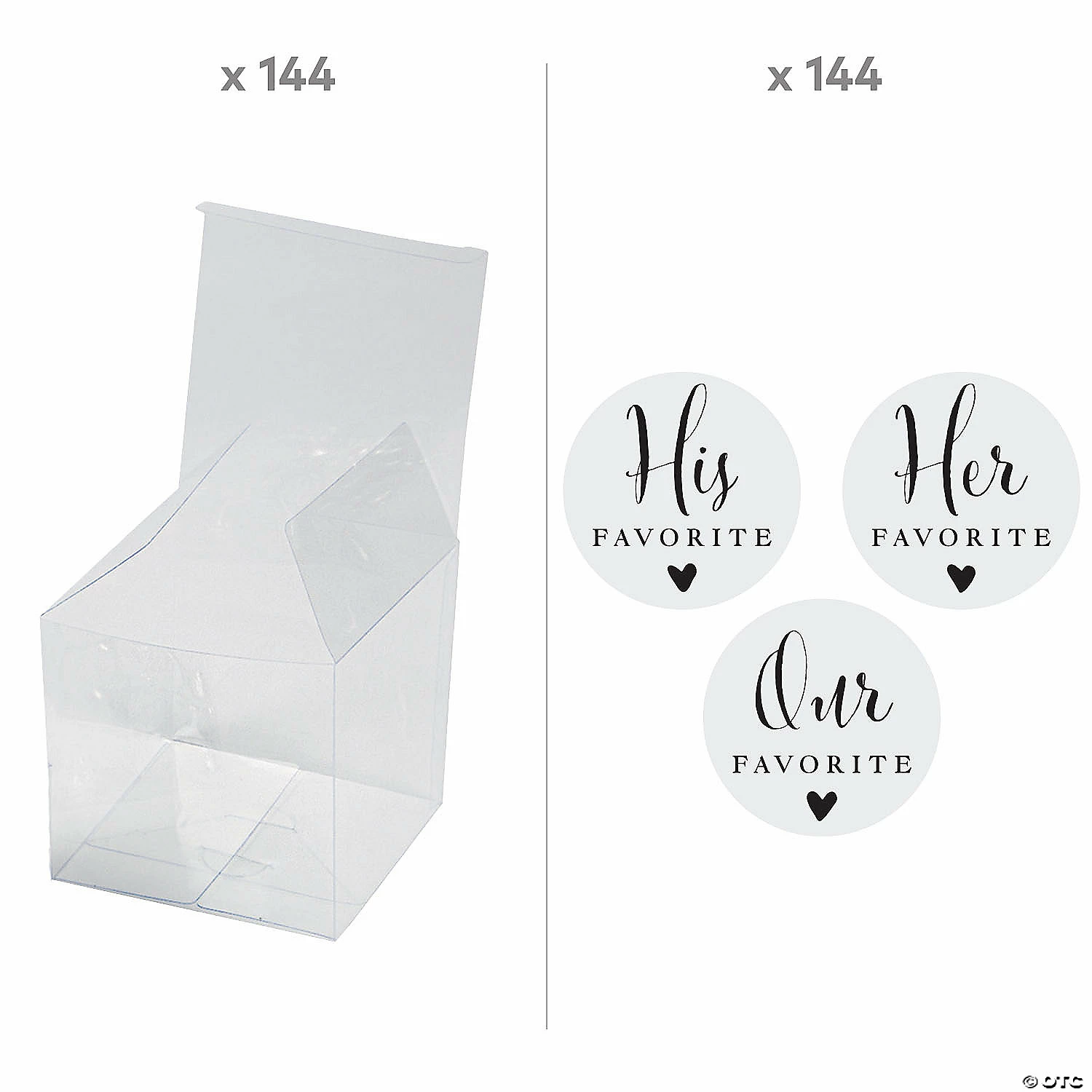 His, Hers, Ours Favor Sticker Kit with Boxes for 144 - Image 2