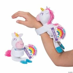 Hugging Stuffed Unicorn Slap Bracelets Valentine Exchanges with Card for 12