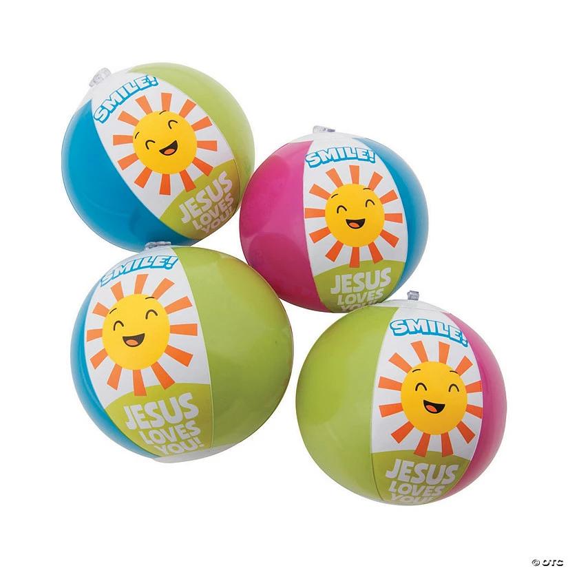Inflatable 5" Smile Jesus Loves You Mini Beach Balls - 12 Pc.