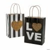 Medium Black & Gold Glitter Wedding Love Kraft Paper Gift Bags - 12 Pc.
