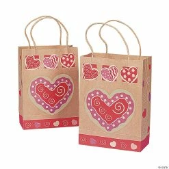 Medium Brown Valentine Gift Bags - 12 Pc.
