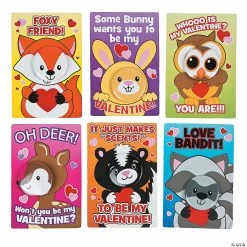 Mini Animal Buttons Valentine Exchanges with Card for 24