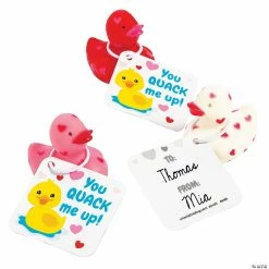 Mini Rubber Ducks with Hearts Valentine Exchanges with Card for 24