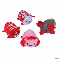 Mini Valentine’s Day Roly-Poly Lion, Elephant, Giraffe, Tiger Stuffed Animals - 12 Pc.