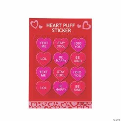 Puffy Valentine Conversation Heart Stickers - 6 Pc.