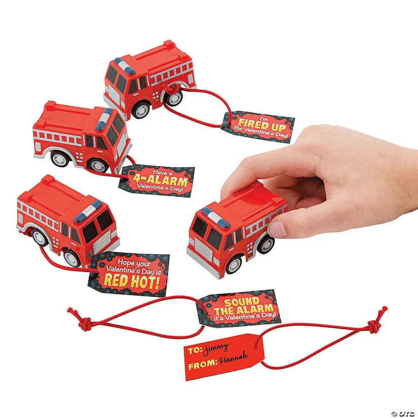 Pull-Back Fire Truck Valentine Exchanges with Card for 12