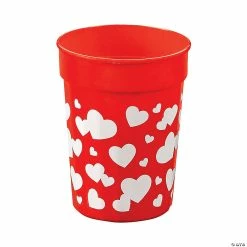 Red Valentine Plastic Cups with White Hearts - 12 Pc.