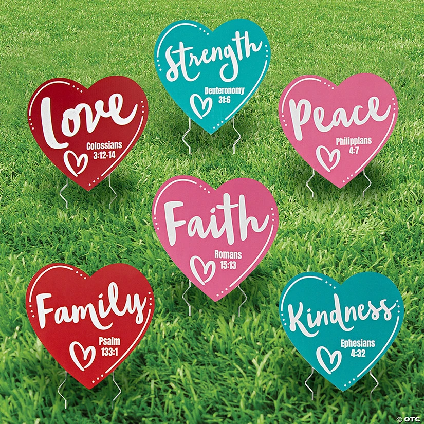 Religious Heart-Shaped Yard Signs – 6 Pc.