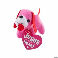 Religious Heart Stuffed Dog Valentine Exchanges with Card for 12