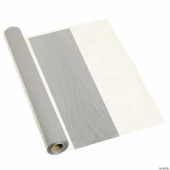Silver & White Striped Plastic Tablecloth Roll
