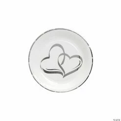 Silver Foil Two Hearts Paper Dessert Plates - 25 Ct.