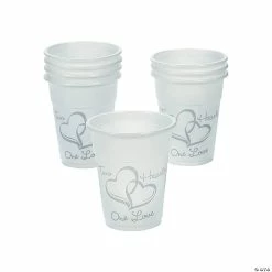 Two Hearts One Love Wedding Plastic Cups - 50 Ct.