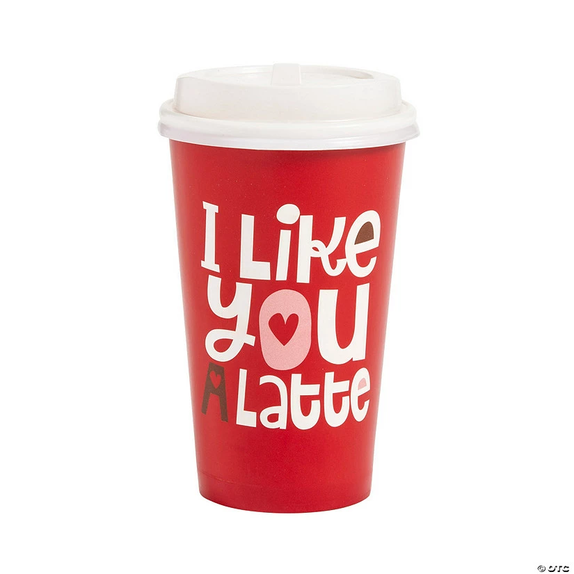 Valentine I Like You a Latte Paper Coffee Cups with Lids - 12 Pc.